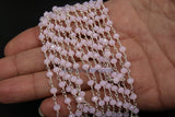 Pink Rosary Chain, 4 mm Pink Chalcedony Crystal Bead CH #435, Rondelle Beaded Chain