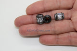 Rose Gold Tube Beads, Silver CZ Micro Large Hole Beads, 10 x 12 mm Gold Drum #454