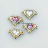 CZ Micro Pave Heart Connectors, Round White Shell Love Charm Beads, 18 K Gold Plated Sacred Charms Link for Bracelets/Rosary Necklaces