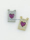 CZ Micro Pave Blue Turquoise Heart Charms, Pink Scapular Hearts in Silver, AG 447
