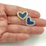 CZ Micro Pave Blue Heart Charms, Gold Emerald Green Hearts Pendants, AG 442