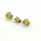 CZ Micro Pave Bail Bead, Gold or Silver Round Connector Tube Charm Pendant Holders #133, Clover Big Large Hole with Loop