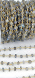 Labradorite Flash Gemstone Beaded , 6 mm Gold Wrapped Chains CH #339, Boho Beaded Rondelle