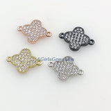 CZ Micro Pave Quatrefoil Clover Connectors, CZ 2 Loop Links #177, Gold