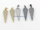 CZ Pave Gold Arrowhead Charm Pendants, Black Arrow Spike Point Charms #414, Rose 11 x 35 mm Silver Triangle