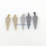 CZ Pave Arrowhead Charm, Blue Turquoise Gold, Silver Boho Triangle Arrow Spike Points #415