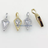 CZ Micro Pave Arrowhead Charm, Genuine Zircon Gold, Silver Dagger Spike Point