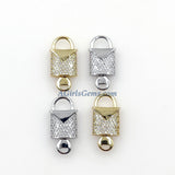 CZ Micro Pave Lock and Key Connectors, 18 k Gold Plated 11 x 24 mm, Silver Lock Key Charms