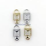 CZ Micro Pave Lock and Key Connectors, 18 k Gold Plated 11 x 24 mm, Silver Lock Key Charms