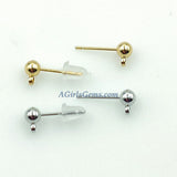 14 K Gold Filled 4 mm Round Ball Earrings, 925 Sterling Silver Stud Post #2128, Findings with Open Loop