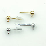 14 K Gold Filled 4 mm Round Ball Earrings, 925 Sterling Silver Stud Post # 2128, Findings with Open Loop