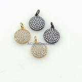 CZ Micro Pave Black Round Disc Charms, Silver Small Coin Disc #589, 10 mm Small Black Tiny Round Circle