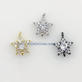 CZ Micro Pave Star Connectors Charm - 3 pcs Tiny Starburst, 2 Loops Tiny Mini Shooting Star, Gold/Silver/Black 10 x 12 mm Earrings/Necklaces