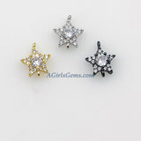 CZ Micro Pave Star Connectors Charm - 3 pcs Tiny Starburst, 2 Loops Tiny Mini Shooting Star, Gold/Silver/Black 10 x 12 mm Earrings/Necklaces