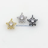 CZ Micro Pave Star Connectors Charm - 3 pcs Tiny Starburst, 2 Loops Tiny Mini Shooting Star, Gold/Silver/Black 10 x 12 mm Earrings/Necklaces