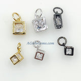 CZ Square Cube Charms, 3 Pcs Genuine 5 x 5 mm/6 x 8 mm Floating Cubic Zircon Minimalist Dangles, Gold/Silver/Black Tiny Necklace/Bracelet