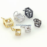 CZ Square Cube Charms, 3 Pcs Genuine 5 x 5 mm/6 x 8 mm Floating Cubic Zircon Minimalist Dangles, Gold/Silver/Black Tiny Necklace/Bracelet