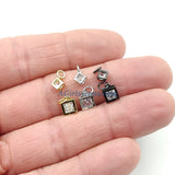 CZ Square Cube Charms, 3 Pcs Genuine 5 x 5 mm/6 x 8 mm Floating Cubic Zircon Minimalist Dangles, Gold/Silver/Black Tiny Necklace/Bracelet