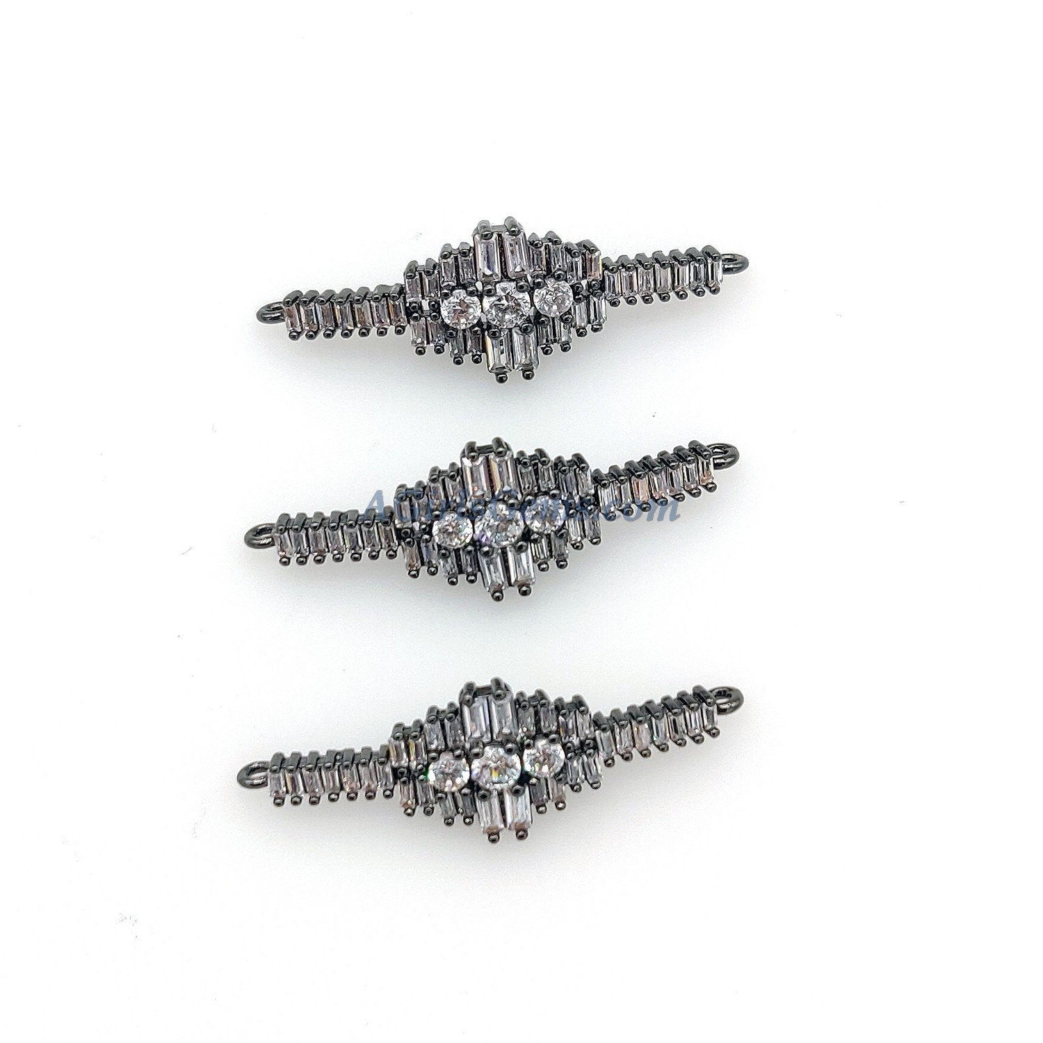 CZ Micro Pave Curved Bar Connectors, Chevron Fishtail Links for Necklace, Lariat Drop, Earrings DIY Jewelry, Gold/Black Leaf Linking Charms