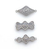 CZ Micro Pave Curved Bracelet Connectors, Silver Rhodium Plated Evil Eye #76, Linking Charms for Dainty/ Chains