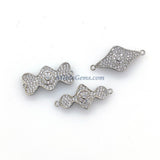 CZ Micro Pave Curved Bracelet Connectors, Silver Rhodium Plated Evil Eye #76, Linking Charms for Dainty/ Chains