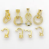 Infinity Clasp Buckle, CZ Micro Pave Figure Clasps and 2 Clips, Interlocking Gold or Silver Knotting Pearl Jewelry Findings Fold Over Clasps