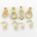 CZ Pave Heart Buckle Clasps with 2 Clips, Gold or Silver Interlocking Link Jewelry Findings, Designer Fold Over Clasps