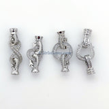 CZ Pave Heart Buckle Clasps with 2 Clips, Gold or Silver Interlocking Link Jewelry Findings, Designer Fold Over Clasps