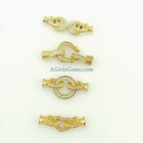 CZ Pave Heart Buckle Clasps with 2 Clips, Gold or Silver Interlocking Link Jewelry Findings, Designer Fold Over Clasps