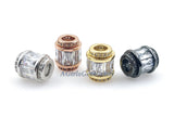 Rose Gold Tube Beads, Silver CZ Micro Large Hole Beads, 10 x 12 mm Gold Drum #454