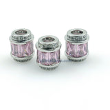 Pink Crystal Beads, CZ Micro Pave Gold Tube Beads, Large Hole Beads 10 x 12 mm 18 K Gold Plated