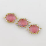 CZ Micro Pave Pink Gold Connectors #213, Gunmetal Black Oval Links, Fuchsia