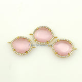 CZ Micro Pave Pink Gold Connectors, Gunmetal Black Oval Links, Fuchsia