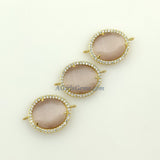 CZ Micro Pave Color Connectors, 18 k Gold Plated Oval Links, Bracelet Connectors Fuchsia