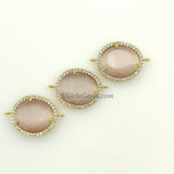 CZ Micro Pave Color Connectors, 18 k Gold Plated Oval Links, Bracelet Connectors Fuchsia