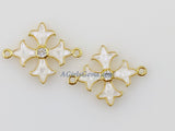 Crusader Cross Connectors, CZ Micro Pave Gold Plated White Shell #417, Maltese Cross Link