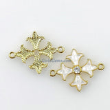 Crusader Cross Connectors, CZ Micro Pave Gold Plated White Shell #417, Maltese Cross Link