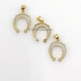 Tiny CZ Pave Horseshoe Charms, Mini Crescent Moon in 18 K Gold or Black 15 x 18 mm, Double Horn Pendants