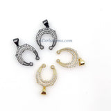 Tiny CZ Pave Horseshoe Charms, Mini Crescent Moon in 18 K Gold or Black 15 x 18 mm, Double Horn Pendants