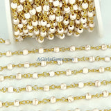 Turquoise Silver Chain, 4 mm White Cream Wire Wrapped CH #362, Rondelle Howlite Chains