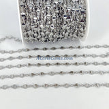 Silver Beaded Chain, Jewelry 4 mm Oblong Oval Metal Beaded Flat Moroccan Style Beads CH #228, Soldered Links Gold/Silver Plated