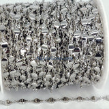 Silver Beaded Chain, Jewelry 4 mm Oblong Oval Metal Beaded Flat Moroccan Style Beads CH #228, Soldered Links Gold/Silver Plated