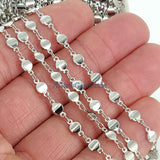 Silver Beaded Rosary Chain, Jewelry 4 mm Oblong Oval Metal Beaded Flat Moroccan Style Beads CH #228, Soldered Links Gold/Silver Plated