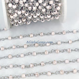 Turquoise Silver Chain, 4 mm White Cream Wire Wrapped CH #362, Rondelle Howlite Chains