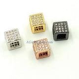 CZ Square Cube Beads, Gold Cubic Zirconia Big Hole Focal Beads, Silver 8 mm Square