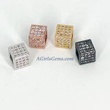 CZ Square Cube Beads, Gold Cubic Zirconia Big Hole Focal Beads # 498, Silver 8 mm Square