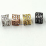 CZ Square Cube Beads, Gold Cubic Zirconia Big Hole Focal Beads, Silver 8 mm Square