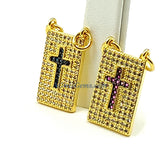 CZ Pave Blue Cross Scapular, Gold Pink Style Rectangle Charms, AG 447