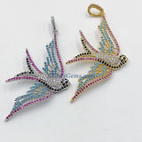 Flying Bird Pendants, Cubic Zirconia Rainbow Colors 18 K Gold/Silver Connector Beads, Blue Turquoise