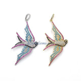 Flying Bird Pendants, Cubic Zirconia Rainbow Colors 18 K Gold/Silver Connector Beads, Blue Turquoise